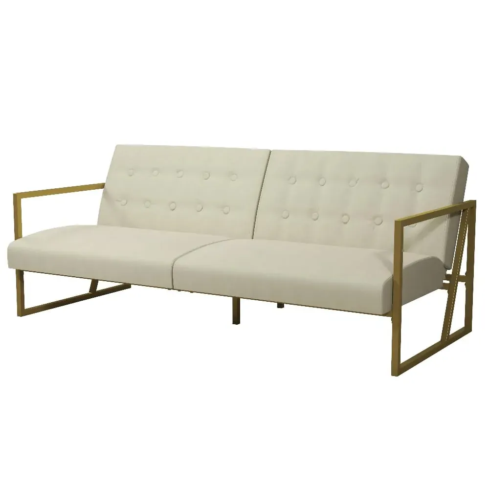 Ladson Velvet Sofa Bed with Gold Frame - Ivory image