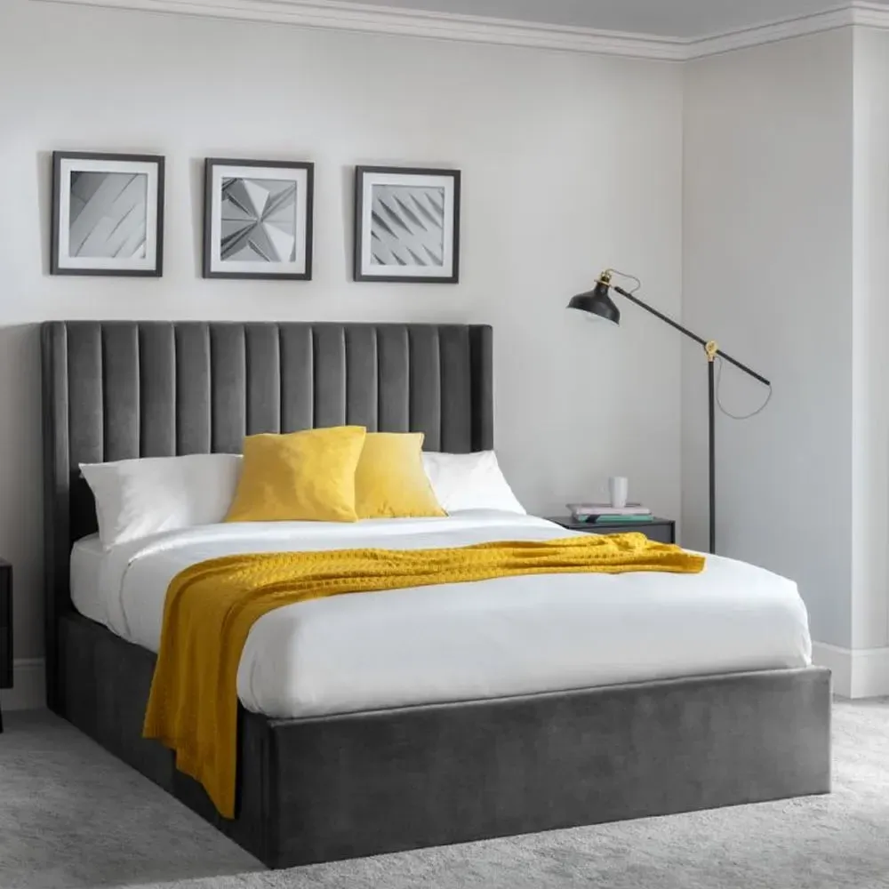 Laelia Super King Size Storage Ottoman Bed - Grey, Velvet image