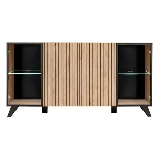 Lagos 4-Door Sideboard with LED - Hickory Oak