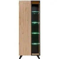 Lagos Tall Display Cabinet with 2 Doors and LED - Hickory Oak