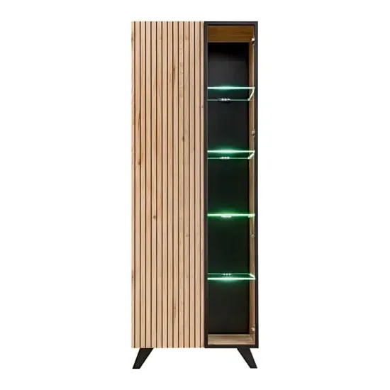 Lagos Tall Display Cabinet with 2 Doors and LED - Hickory Oak