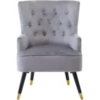 Lagos Velvet Button Tufted Armchair - Grey