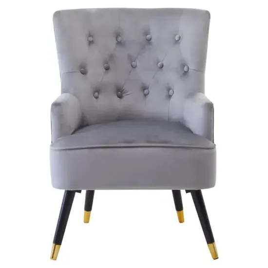 Lagos Velvet Button Tufted Armchair - Grey image