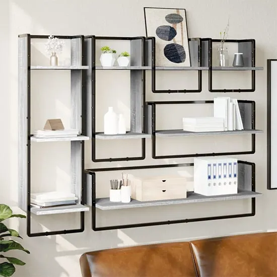 Lagos Wall Shelf with 6 Compartments - Grey Sonoma Oak image