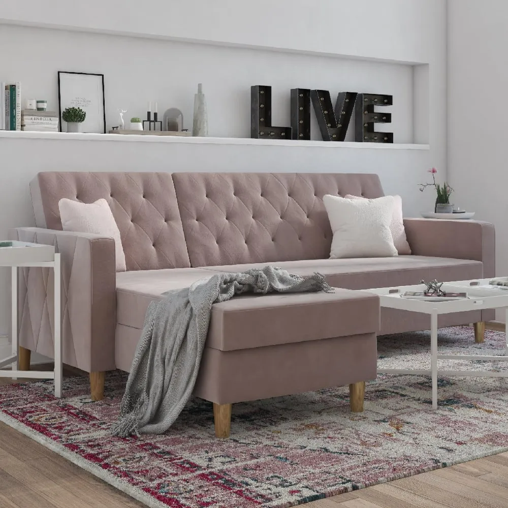 Lahaina Sofa Bed with Storage - Pink, Velvet