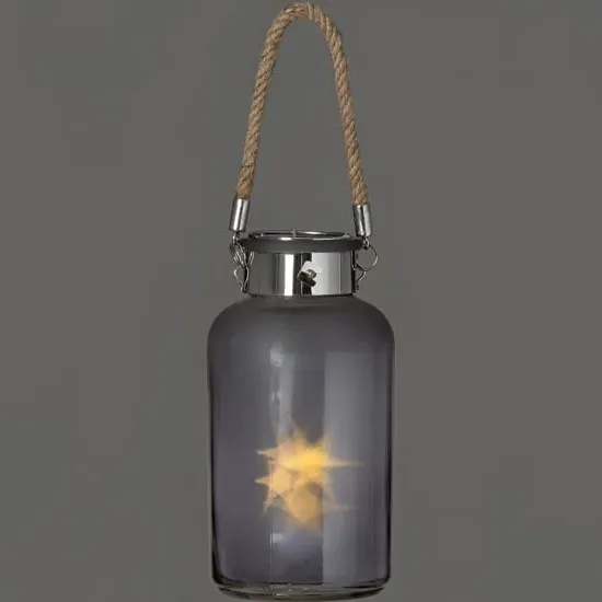 Lair Small Glass Lantern with Rope - Grey image