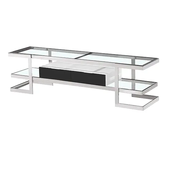 Laird TV Stand with Drawer - Clear Glass, White High Gloss product