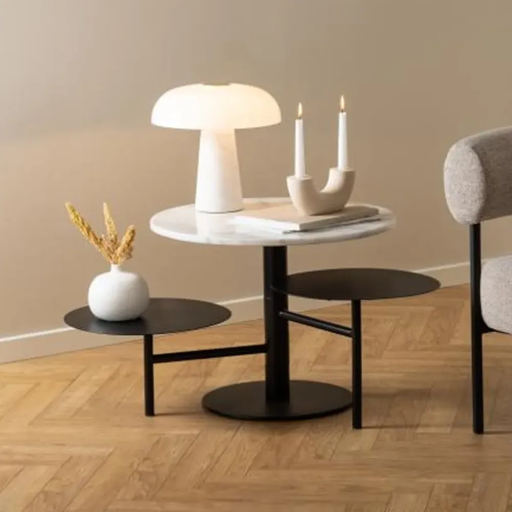 Lajatico Round Coffee Table with Rotating Arms - White, Marble image