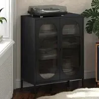 Lakes Metal Storage Cabinet with Fluted Glass Doors - Black