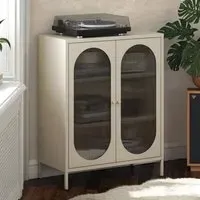 Lakes Metal Storage Cabinet with Fluted Glass Doors - Parchment