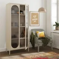 Lakes Tall Metal Storage Cabinet with Fluted Glass Doors - Parchment