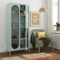 Lakes Tall Storage Cabinet 2 Fluted Glass Doors - Sky Blue, Metal alternate view