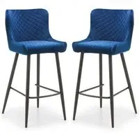 Lakia Adjustable Bar Stools with Quilted Stitching - Blue, Velvet