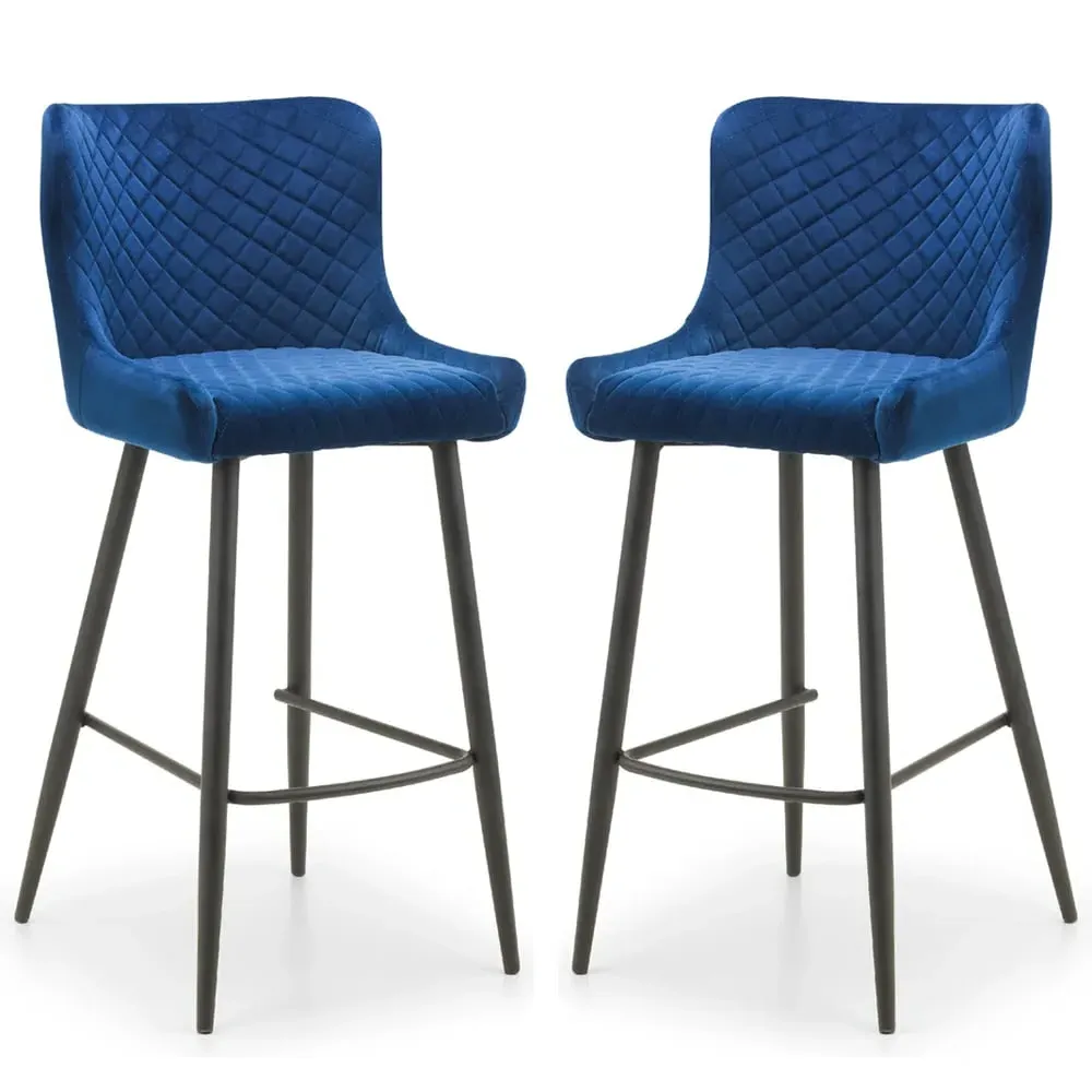 Lakia Adjustable Bar Stools with Quilted Stitching - Blue, Velvet image