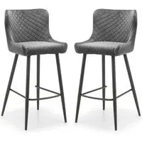 Lakia Adjustable Bar Stools with Quilted Stitching - Grey, Velvet