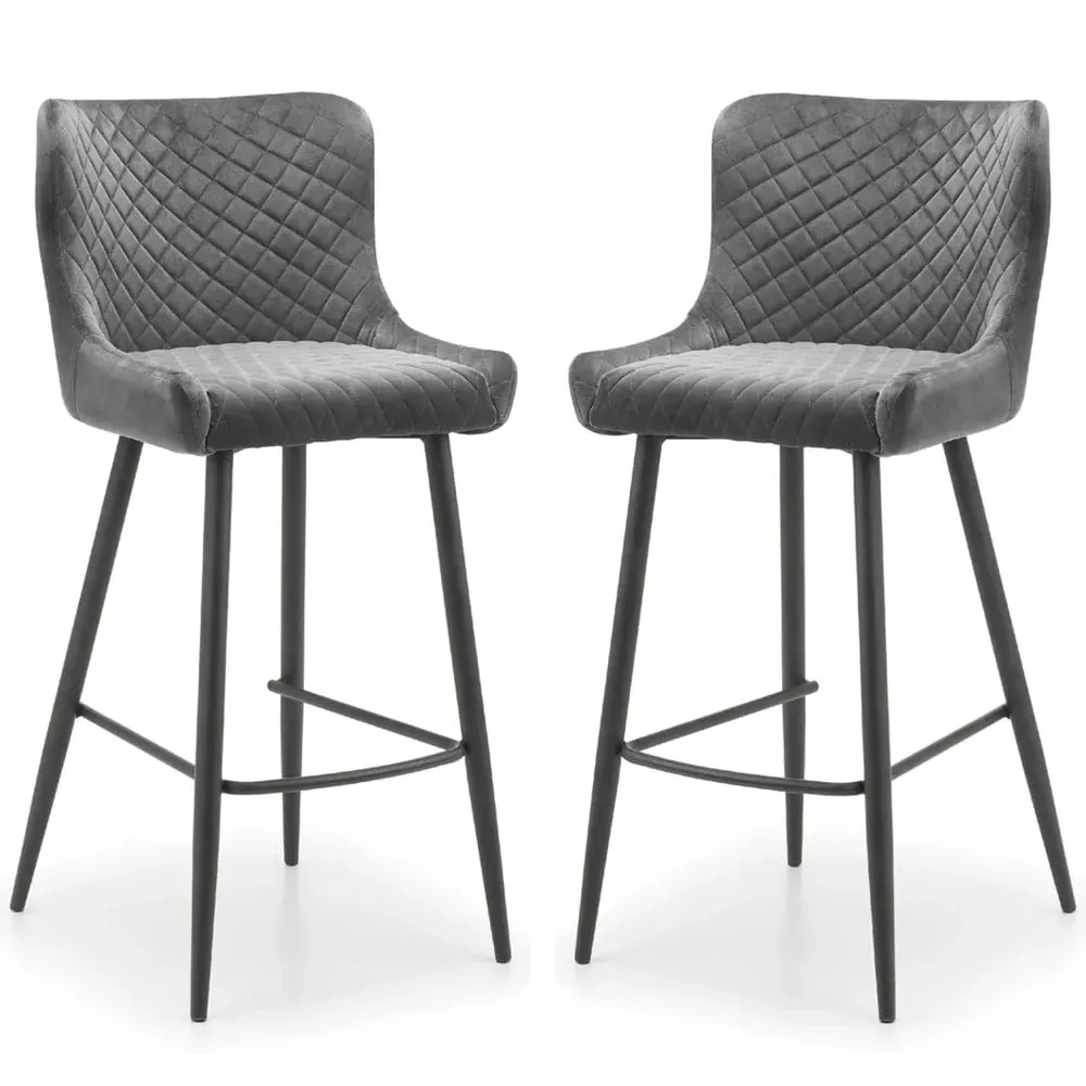 Lakia Adjustable Bar Stools with Quilted Stitching - Grey, Velvet