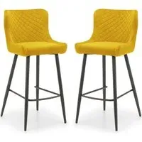 Lakia Adjustable Bar Stools with Quilted Stitching - Mustard, Velvet
