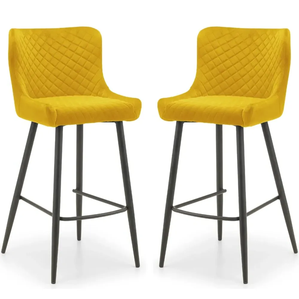 Lakia Adjustable Bar Stools with Quilted Stitching - Mustard, Velvet