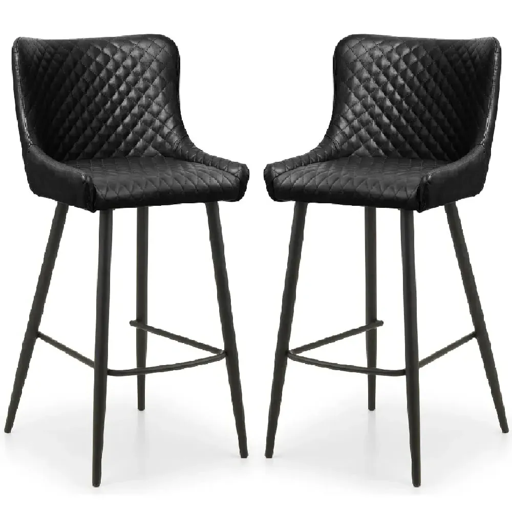 Lakia Bar Stools - Black, Faux Leather
