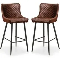 Lakia Bar Stools with Quilted Detailing - Brown, Faux Leather