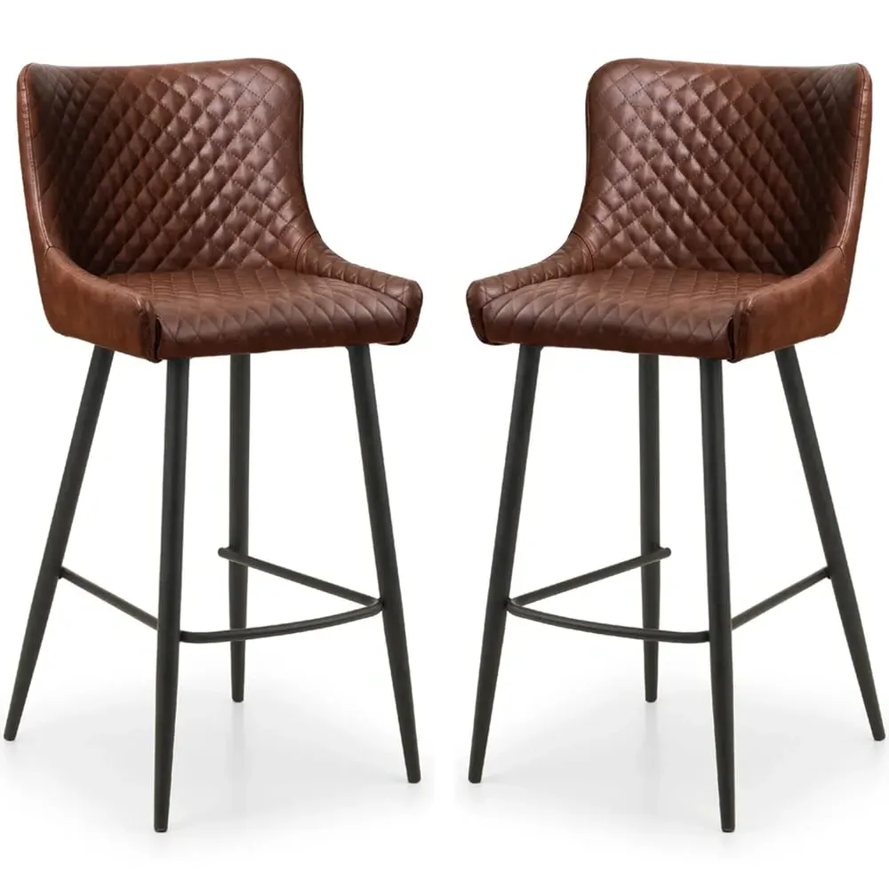 Lakia Bar Stools with Quilted Detailing - Brown, Faux Leather