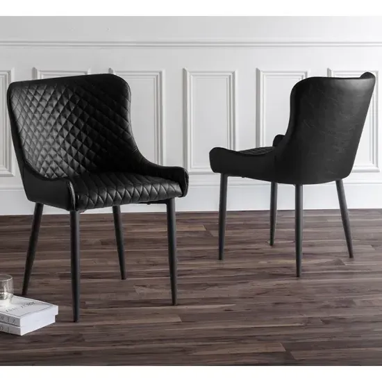Lakia Dining Chair (Pair) - Antique Black, Faux Leather product