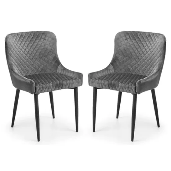 Lakia Dining Chair with Quilted Detail - Grey, Velvet product