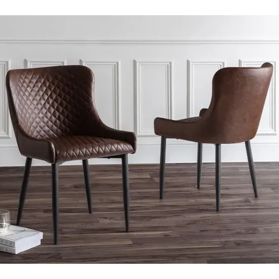 Lakia Dining Chairs in Pair - Antique Brown, Faux Leather product