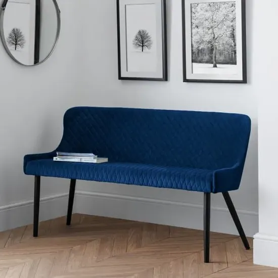 Lakia High Back Dining Bench - Blue, Velvet