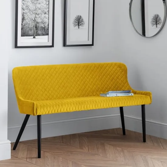 Lakia High Back Dining Bench - Mustard, Velvet