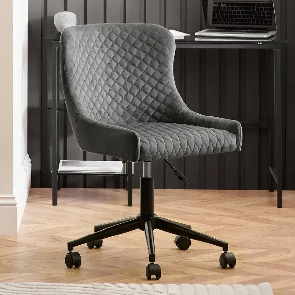 Lakia Office Chair with Height Adjustment - Grey, Velvet image