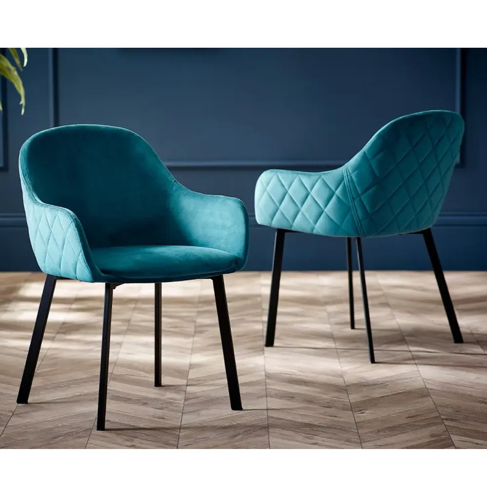 Lamar Dining Chairs with Black Legs, Pair - Teal, Velvet product