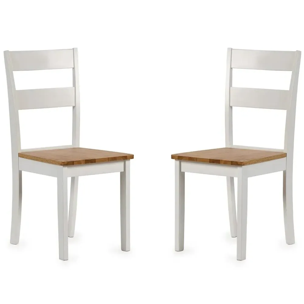 Lamar Wooden Dining Chairs Pair - White, Light Brown