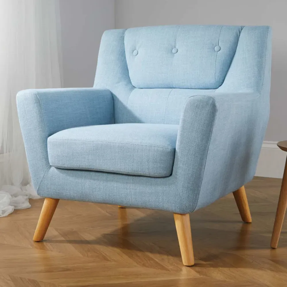 Lambda 1-Seater Sofa with Oak Legs - Duck Egg Blue, Fabric product