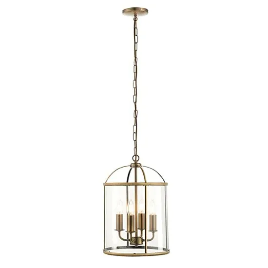 Lambeth 4 Light Ceiling Pendant Light - Antique Brass, Glass