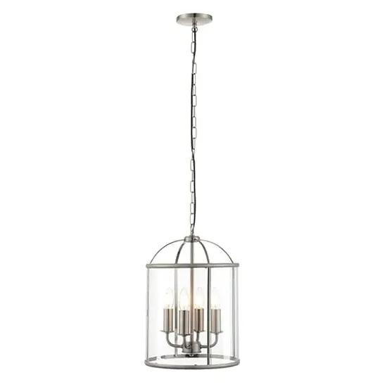 Lambeth 4 Light Ceiling Pendant Light - Satin Nickel, Glass