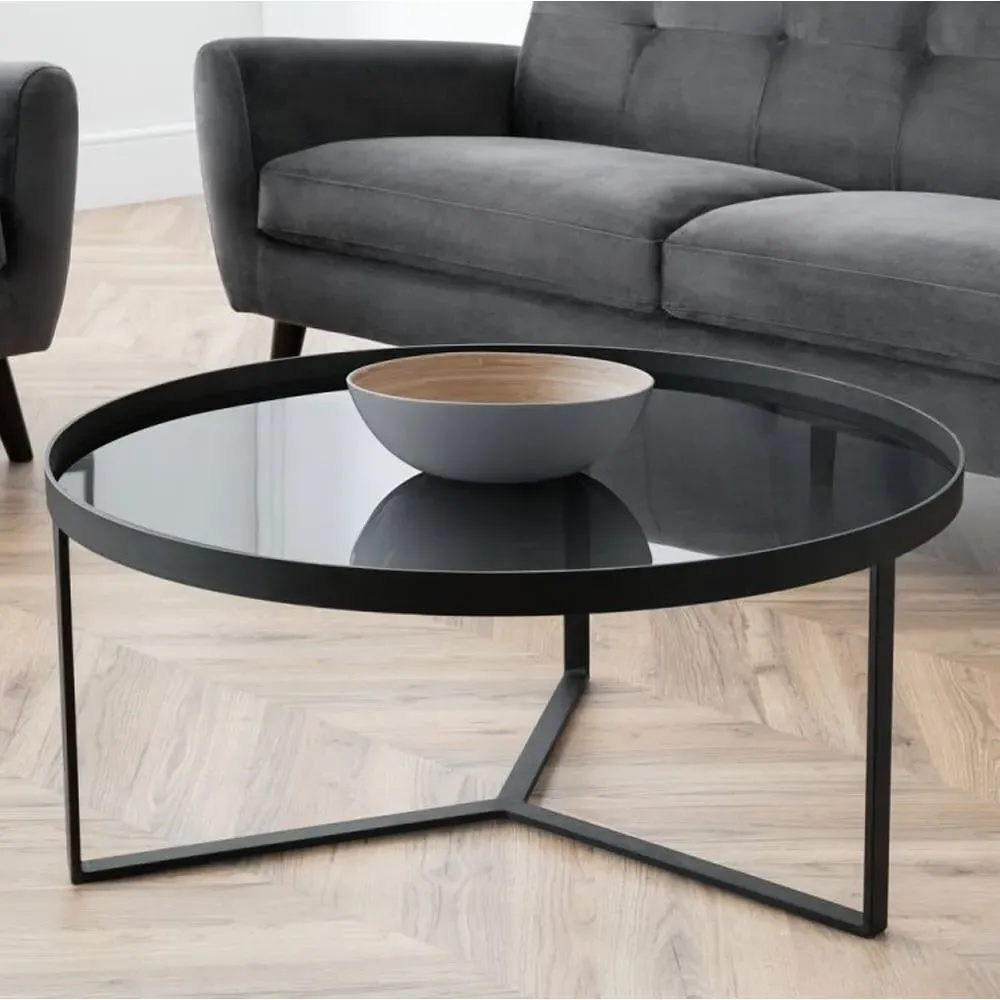 Lamis Coffee Table with Extendable Leaves - Smoked Glass, Metal