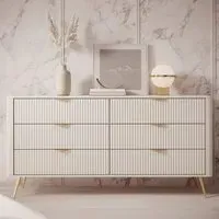 Lampe 6-Drawer Chest with Metal Legs - Beige, Laminated Board