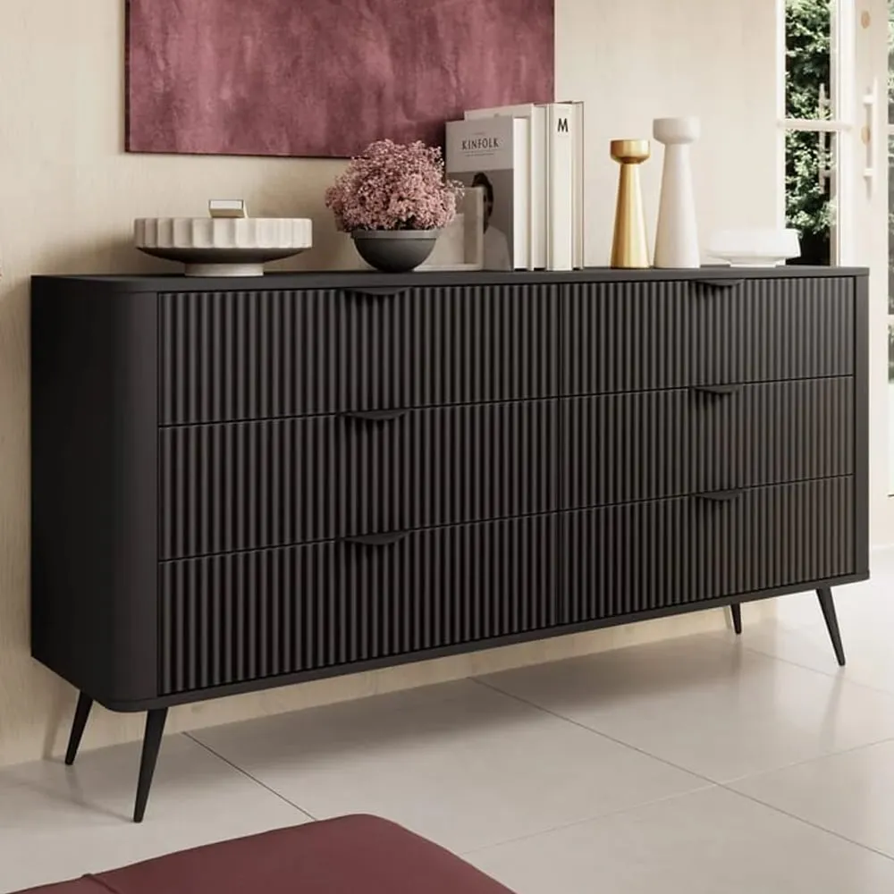 Lampe Chest of 6 Drawers with Metal Legs - Black, Laminated Board