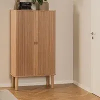 Lampe Tall Storage Cabinet with Sliding Doors - Oak