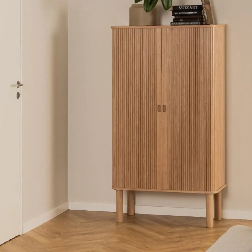 Lampe Tall Storage Cabinet with Sliding Doors - Oak