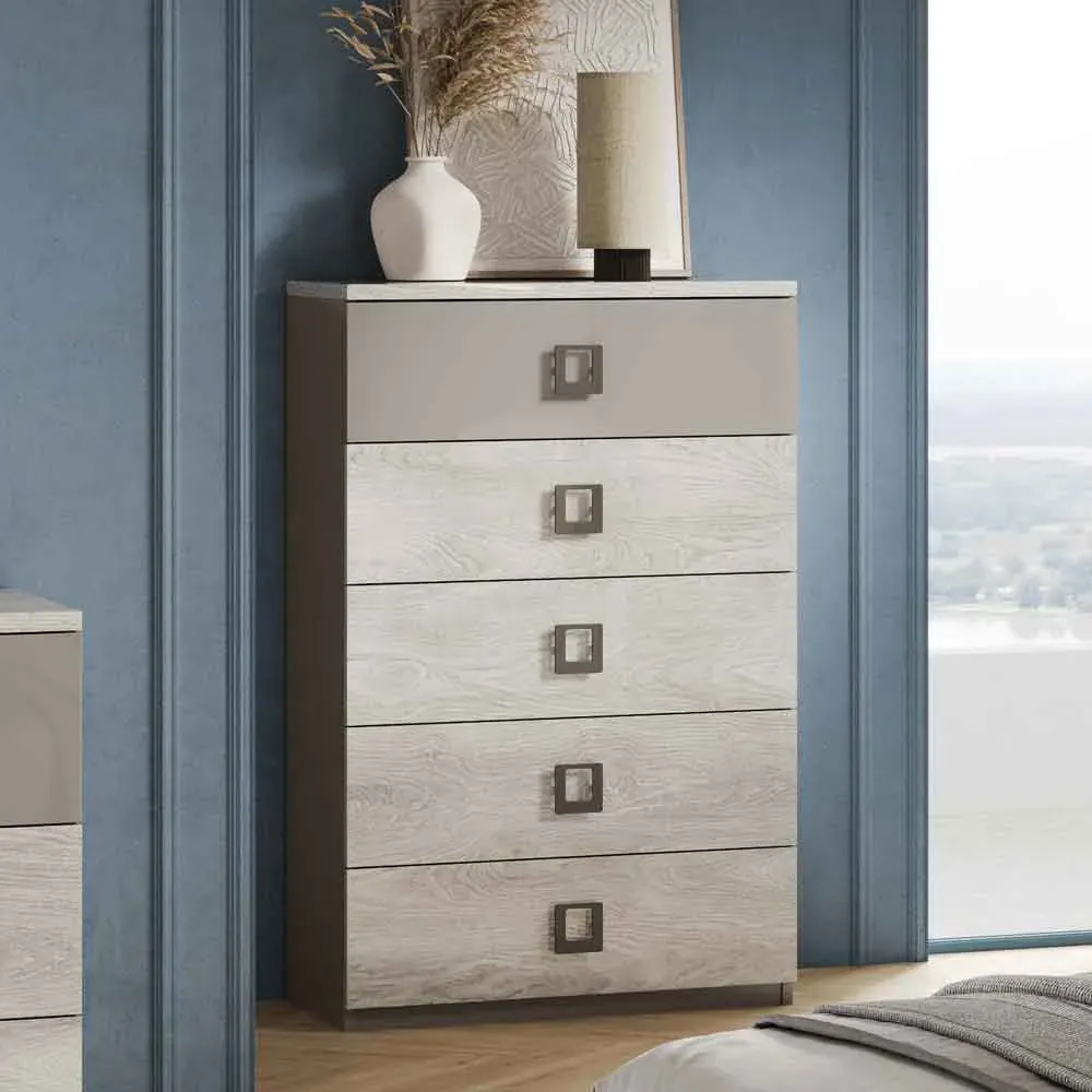 Lana High Gloss Chest of 5 Drawers - Grey, Oak product