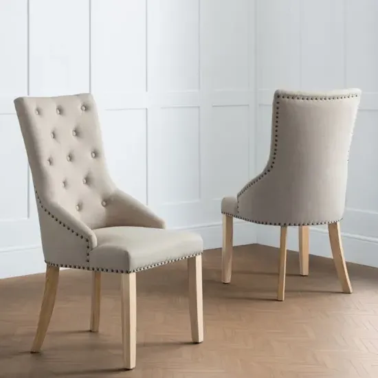 Landen Button Back Dining Chairs (Pair) - Oatmeal, Linen product
