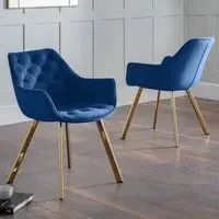 Landen Dining Chairs with Deep Buttoning (Pair) - Blue, Velvet alternate view