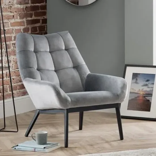 Landry Velvet Lounge Chaise Chair - Grey