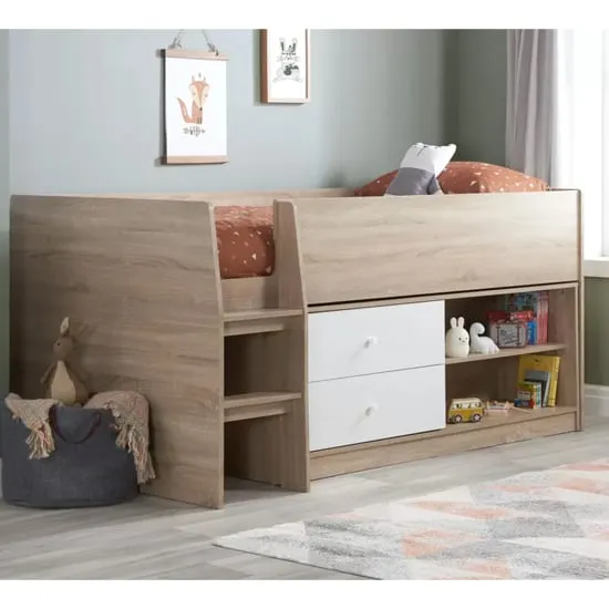 Langley Cabin Bunk Bed with Storage - White, Oak Effect