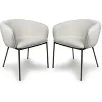 Langley Fabric Dining Chairs with Armrests - White, Black Legs