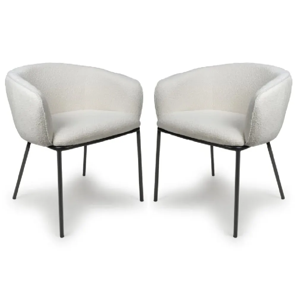 Langley Fabric Dining Chairs with Armrests - White, Black Legs image