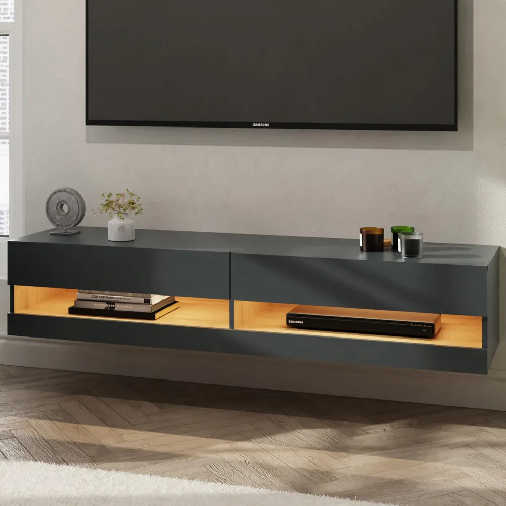 Langley Large Wall Hung TV Stand with LED - Wood