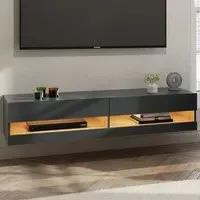 Langley Small Wall Hung TV Stand with LED - Anthracite, Wood